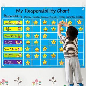 img 4 attached to WATINC 80Pcs My Responsibility Chart Felt Board Chore Chart With Storage Bag 3.5Ft 20 Goals & 54 Reward Stars Flannel Board Good Routines Behavior Reward Chart Wall Play Kit Wall Hanging Gift For Kids