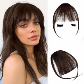 img 4 attached to FESHFEN Clip In Bangs 100% Human Hair Air Bangs Real Hair Extensions Wispy Bangs Dark Red Brown Thin Fringe Hair Pieces Natural Fringe With Temples One Piece Hairpieces For Women Girls