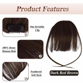 img 1 attached to FESHFEN Clip In Bangs 100% Human Hair Air Bangs Real Hair Extensions Wispy Bangs Dark Red Brown Thin Fringe Hair Pieces Natural Fringe With Temples One Piece Hairpieces For Women Girls