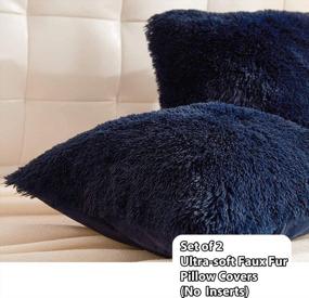 img 3 attached to Set Of 2 LIFEREVO Faux Fur Pillow Shams - Navy Blue, 18X18 Inches, Zipper Closure, Luxury Decorative Cushion Covers For Christmas, No Pillow Insert Included