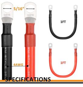 img 3 attached to Screwish 4 Gauge Battery Cables with Silicone Wire - 2 Feet (Red/Black) | Power Inverter Cables for Solar, RV, Auto, Marine Car, Boat