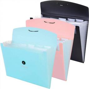 img 4 attached to TriMagic 7 Pocket Expanding File Folder, 3 Pack Expandable File Folders With Pockets, Plastic Accordion File Organizer With Tab Stickers For Document Paperwork Tax Bill Or Receipt