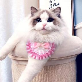 img 4 attached to Костюм-бандана для домашних животных AriTan с розовым бантом - кружевной треугольный шарф для маленьких и средних кошек, дышащие нагрудники, аксессуары для нарядов