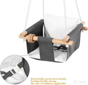 img 1 attached to 🧡 Mlian Secure Canvas and Wooden Baby Hanging Swing Seat Chair - Indoor and Outdoor Hammock Backyard Outside Swing Kids Toys Swings 6-36 Months with Natural Wooden Ring and Secure Seat Belt - Gray & White: Product Overview and Features