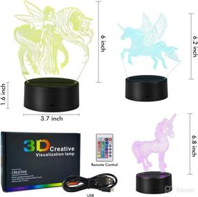 img 2 attached to 🦄 3D Unicorn Night Light with Remote Control - 3-Pattern & 16 Colors - Perfect for Living Bed Room Bar - Best Unicorn Toys Gifts for Boys Girls - Set of 3 Nightlights (Unicorn)