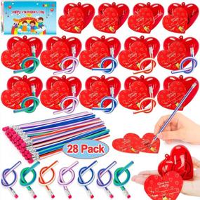 img 4 attached to 28 Pack Kids Valentines Toys: Valentine'S Day Party Favors Set With Heart Cards & Pencils - Perfect Classroom Exchange, School Carnival Game Prizes!