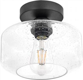 img 2 attached to Industrial Ceiling Light Fixture With Seeded Glass Shade Semi Flush Mount And Black Base For Dining Room, Bedroom, Cafe, Bar, Corridor, Hallway, Entryway Passway Farmhouse Lighting - TeHenoo