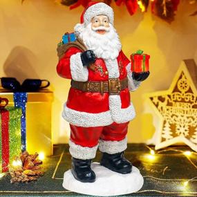 img 4 attached to Рождественские коллекционные фигурки Санта-Клауса из смолы с солнечными огнями - веселые и праздничные украшения для стола для рождественского декора дома и ванной комнаты - набор из 12 штук