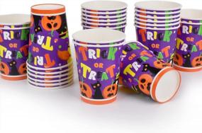 img 4 attached to 50 упаковок 9 унций одноразовых бумажных стаканчиков для украшения вечеринки в честь Хэллоуина - ведьма и тыква для трюков или угощений.