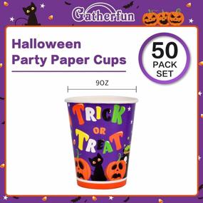 img 2 attached to 50 упаковок 9 унций одноразовых бумажных стаканчиков для украшения вечеринки в честь Хэллоуина - ведьма и тыква для трюков или угощений.