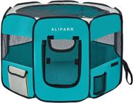 foldable portable pet playpen with carrying case - water resistant, shade cover, indoor/outdoor use - suitable for dogs, cats, rabbits, and other pets логотип