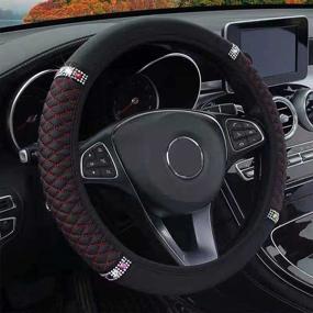 img 4 attached to 💎 Universal 15 Inch Diamond Leather Steering Wheel Cover with Crystal Rhinestones, Anti-Slip Car Accessories for Women Girls – Black&amp;Red