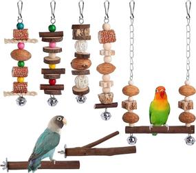 img 4 attached to 🦜 Deloky 7 Pack Natural Wood Bird Toys for Parakeets - Hanging Chewing Toys, Climbing Ladder and Bird Swing Set - Ideal for Cockatiels, Lovebirds, Budgies, Conures and More