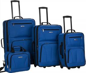 img 4 attached to Rockland Journey Softside Upright Luggage Set, Blue, 4-Piece (14/19/24/28)
