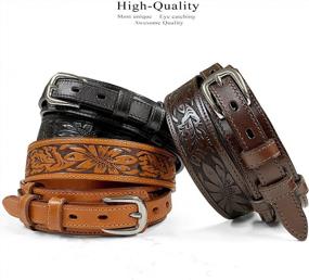 img 2 attached to Genuine Full Grain Leather Ranger Belt - Western Pattern, Basketweave & Floral Tooled Engraved - Assembled In The U.S.