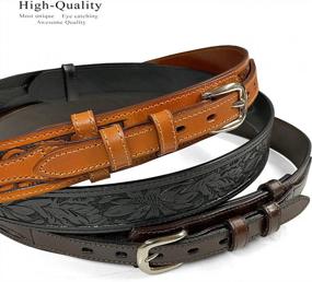 img 1 attached to Genuine Full Grain Leather Ranger Belt - Western Pattern, Basketweave & Floral Tooled Engraved - Assembled In The U.S.