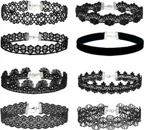 img 4 attached to Set Of 8 Women'S Black Lace Choker Necklaces With 1.2 Inch Width - Ideal Gifts For Women By MILAKOO