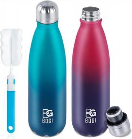 img 4 attached to BOGI Insulated Water Bottle, 17Oz 2 Pack Stainless Steel Water Bottles, Leak Proof Sports Metal Water Bottles Keep Drink Cold For 24 Hours And Hot For 12 Hours BPA Free Kids Water Bottle For School