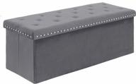 folding storage ottoman bench: 140l extra large toy chest footrest in luxury grey velvet fabric - b fsobeiialeo logo