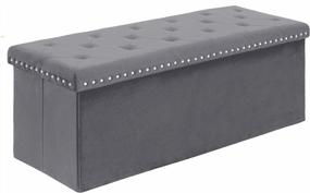 img 4 attached to Folding Storage Ottoman Bench: 140L Extra Large Toy Chest Footrest In Luxury Grey Velvet Fabric - B FSOBEIIALEO