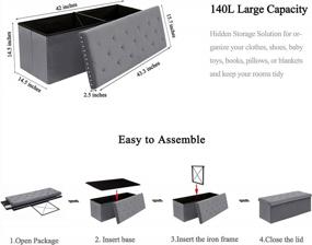 img 2 attached to Folding Storage Ottoman Bench: 140L Extra Large Toy Chest Footrest In Luxury Grey Velvet Fabric - B FSOBEIIALEO