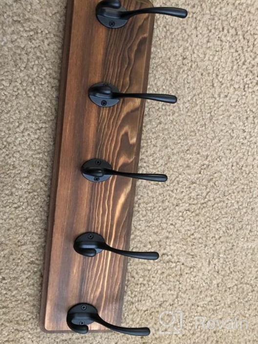 img 1 attached to SKOLOO Rustic Wall Mounted Coat Rack: 16-Inches Hole To Hole, Pine Solid Wood Coat Hook Hanger - 5 Hooks For Hanging Clothes Robes Towels Coats review by Lori Williams