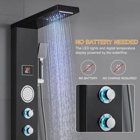 img 2 attached to Black Finish ROVATE 5-In-1 LED Shower Panel Tower System With Rainfall Waterfall, Body Jets, Handheld, And Tub Spout