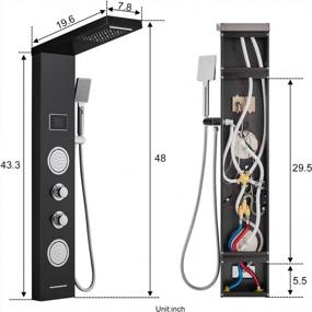 img 1 attached to Черная отделка ROVATE 5-в-1 светодиодная душевая панель Tower с водопадом, форсунками для тела, ручным управлением и носиком для ванны