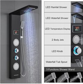 img 3 attached to Black Finish ROVATE 5-In-1 LED Shower Panel Tower System With Rainfall Waterfall, Body Jets, Handheld, And Tub Spout
