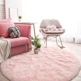 img 1 attached to 👑 Cydiria Pink Round Rug for Teens Girls Kids Bedroom - Cute Fluffy Circle Shaggy Area Rug for Baby Nursery Home Decor - 6Ft Soft Circular Rug for Living Room - Plush Princess Castle Design Rugs