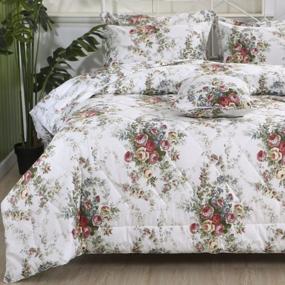 img 4 attached to FADFAY Floral Comforter Set King Size 3 Pcs All Season Down Alternative Duvet Insert Shabby Retro Vintage Rose Bedding 100% Cotton Fabric Microfiber Filled Lightweight Farmhouse Quilt 2 Pillowcases