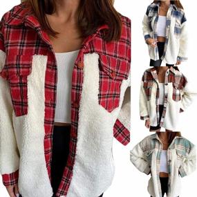 img 1 attached to Women'S Plaid Fleece Long Sleeve Button Shirt Jacket Coat With Pockets - Vintage Lapel Style