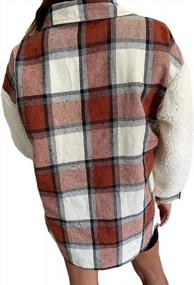 img 2 attached to Женская клетчатая флисовая рубашка с длинным рукавом и пуговицами, пальто с карманами - винтажный стиль с лацканами
