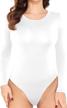 women's slim fit long sleeve crew neck bodysuit extender jumpsuit shirt logo