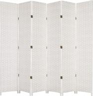 woven privacy screen: mygift's 6-panel folding wood room divider in white logo