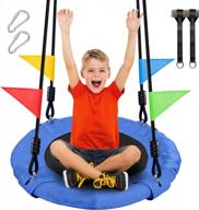 odoland 24-inch kids' outdoor saucer swing - waterproof oxford platform swing for backyard fun - adjustable hanging ropes - holds up to 2 children - blue logo
