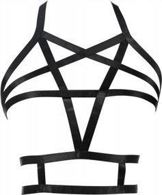 img 4 attached to JELINDA Pentagram Harness Bra Body Hollow Out Elastic Lingerie Gothic Apparel Strappy Cage Bra For Women