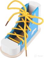 👟 nuobesty wooden lacing shoe toy - learn to tie shoes with shoelaces tying teaching kit for kids, blue logo