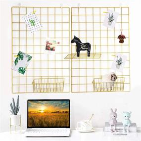 img 4 attached to GBYAN Gold Wall Grid Panels 2 Pack Christmas Decoration Multifunctional Wall Organizer Hanging Memo Board Metal Wire Photo Grid Display For Home, Office