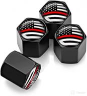 🚗 enhance your ride with 4pcs american flag tire valve stem caps - anti-rust, airtight & leakproof wheel accessories for cars, bikes, and vehicles (black/red) логотип