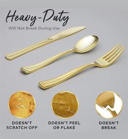 img 3 attached to ✨ Ecoryte 200pcs Premium Heavy-Duty Gold Plastic Silverware - 100 Forks, 50 Spoons, and 50 Knives - Gold Utensils for Parties - Disposable & Reusable Gold Silverware - BPA Free (Gold)
