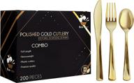 ✨ ecoryte 200pcs premium heavy-duty gold plastic silverware - 100 forks, 50 spoons, and 50 knives - gold utensils for parties - disposable & reusable gold silverware - bpa free (gold) logo
