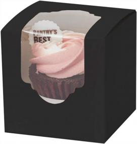 img 4 attached to Yotruth 2.5” X 2.5” X 2.5”Black Mini Cupcake Boxes Single Individual Easy Assembly With Window And Insert 50Pack