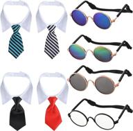 🐶 stylish pet costume accessories: 8 piece set of dog neck tie and round metal sunglasses - perfect for dogs and cats - ideal for grooming, cosplay parties, and retro style! логотип