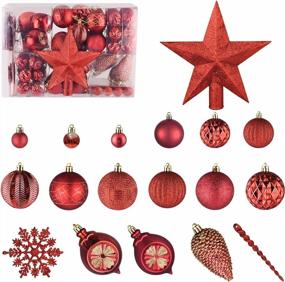 img 4 attached to Illuminew Red Shatterproof Christmas Ball Ornament Set - 100 Assorted Baubles Pendants For Xmas Tree, Seasonal Decor And Holiday Parties - Indoor Decoration