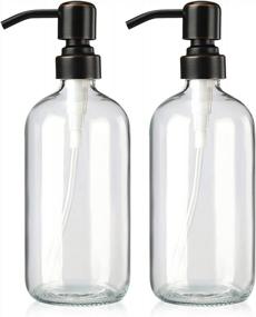 img 4 attached to 2-Pack AmazerBath Glass Soap Dispenser - Rustproof Bronze Pump, 17 Oz Liquid Lotion & Kitchen Dish Soap