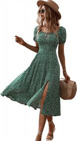 img 2 attached to Boho Floral Midi Dress For Women With Short Puff Sleeves, A-Line Flare, And Slit Detail By SweatyRocks