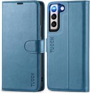 tucch lake blue wallet case for galaxy s22 5g - featuring shockproof tpu interior, rfid blocking, card slots, folio stand and magnetic pu leather cover - compatible with galaxy s22 6.1-inch logo