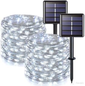 img 4 attached to Waterproof White Solar String Lights Outdoor - 2 Pack 33ft 100 LED Solar Christmas Lights Outdoor,8 Modes Copper Wire Solar Fairy Lights for Christmas Tree Xmas Garden Outside Decorations