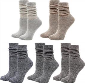img 4 attached to Women'S 5-Pack Mid-Calf Slouch Boot Socks, Cute Crew Cotton Scrunch Socks